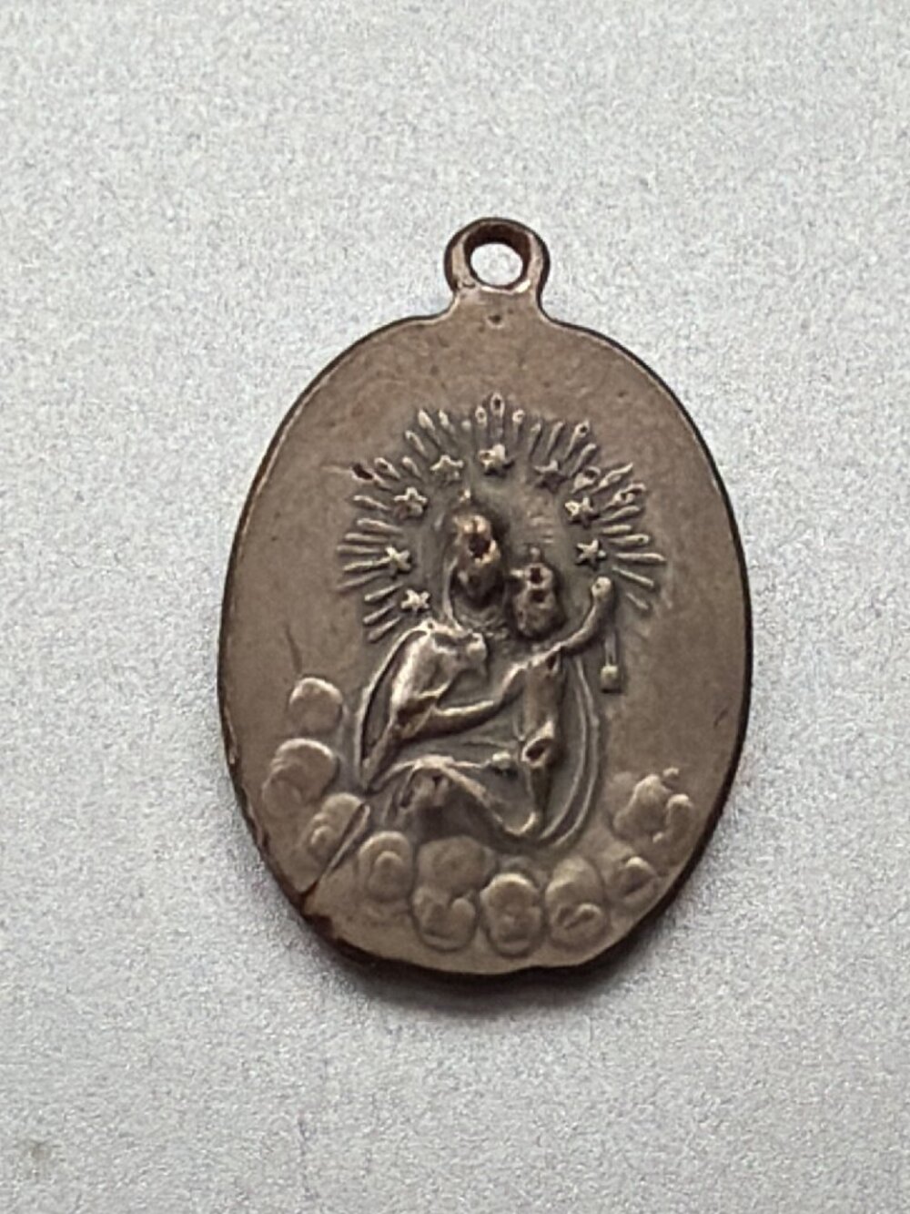 Antique Catholic Scapular Medal Sacred Heart Jesus Our Lady Mount Carmel Aluminu - Picture 5 of 11